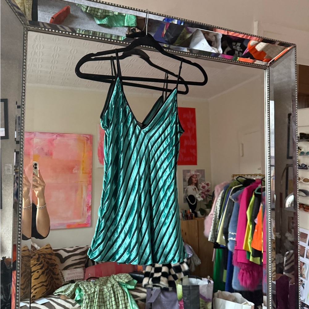 DVF silk and velvet emerald green cami top adjustable straps